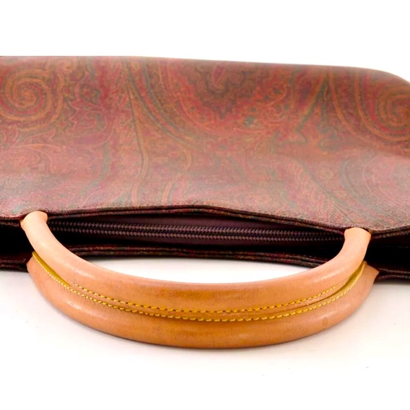 ETRO Paisley Hand Bag Shoulder Bag 2way PVC Leather Wine Red Brown - Picture 8 of 13